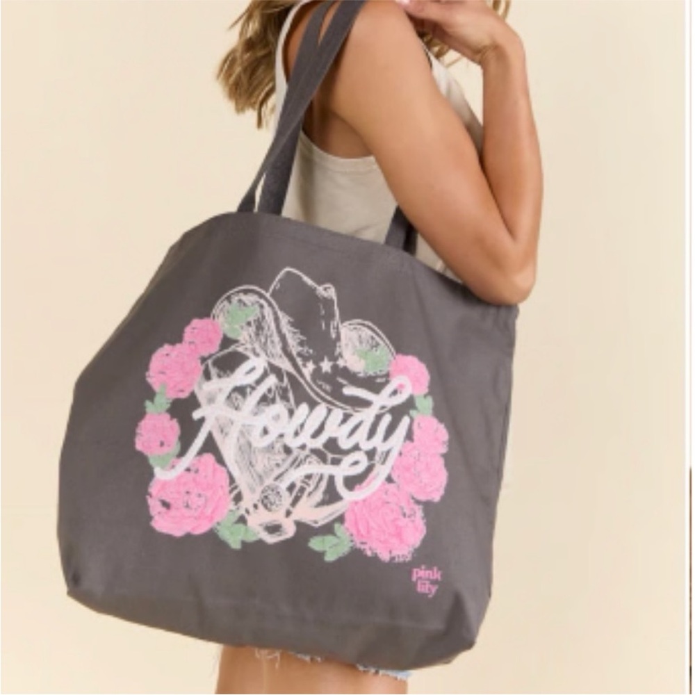 Pink Lily western Floral Tote Bag